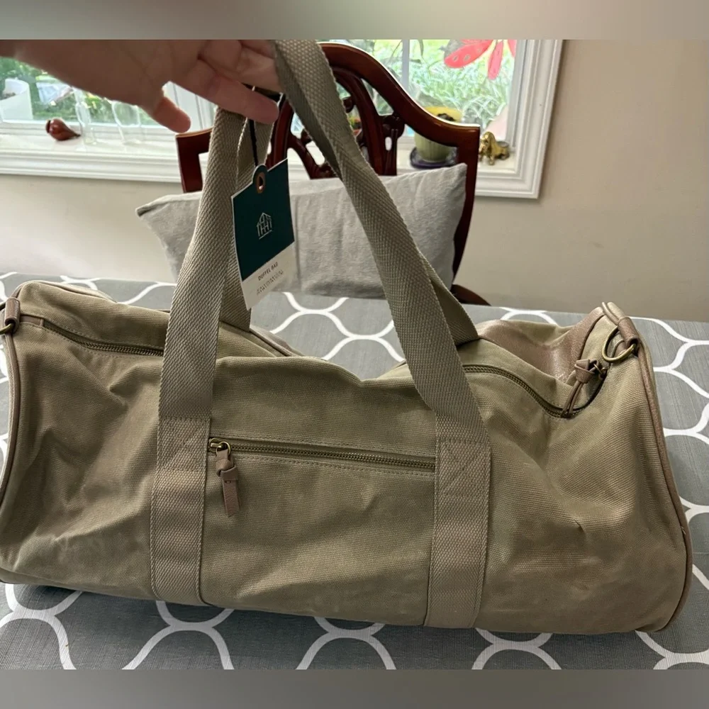 HEARTH & HAND with Magnolia Waxed Canvas Tan Duffel Travel Bag NWT